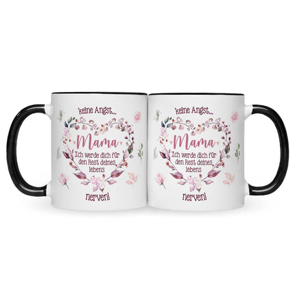 SEO. Bedruckte Tasse mit Spruch Keine Angst Mama - Schwarz & Weiß Linkreich
