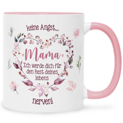SEO. Bedruckte Tasse mit Spruch Keine Angst Mama - Rosa Linkreich