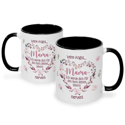 SEO. Bedruckte Tasse mit Spruch Keine Angst Mama - Schwarz & Weiß Linkreich