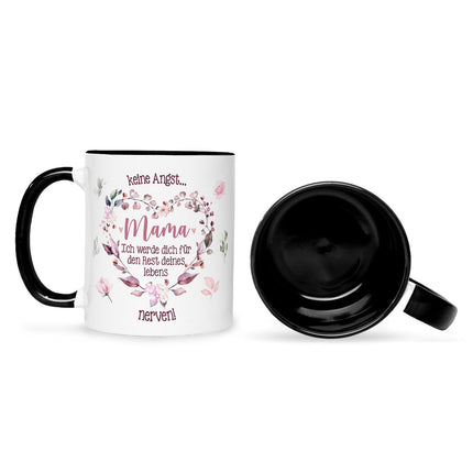 SEO. Bedruckte Tasse mit Spruch Keine Angst Mama - Schwarz & Weiß Linkreich