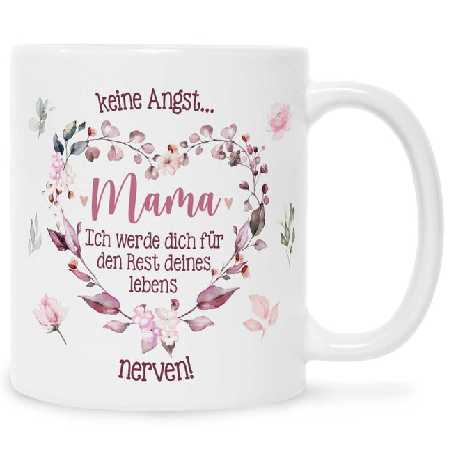 SEO. Bedruckte Tasse mit Spruch Keine Angst Mama - Weiß Linkreich