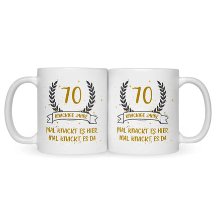 SEO. Bedruckte Tasse mit Spruch Knackige Jahre - Weiß Linkreich
