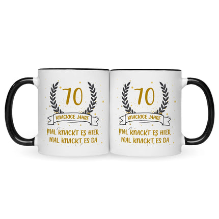 SEO. Bedruckte Tasse mit Spruch Knackige Jahre - Schwarz & Weiß Linkreich
