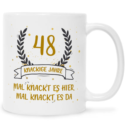 SEO. Bedruckte Tasse mit Spruch Knackige Jahre - Weiß Linkreich