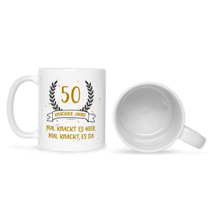 SEO. Bedruckte Tasse mit Spruch Knackige Jahre - Weiß Linkreich