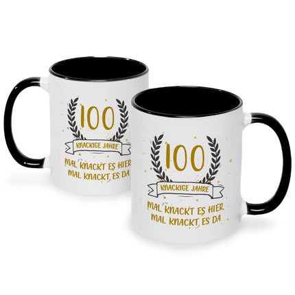 SEO. Bedruckte Tasse mit Spruch Knackige Jahre - Schwarz & Weiß Linkreich