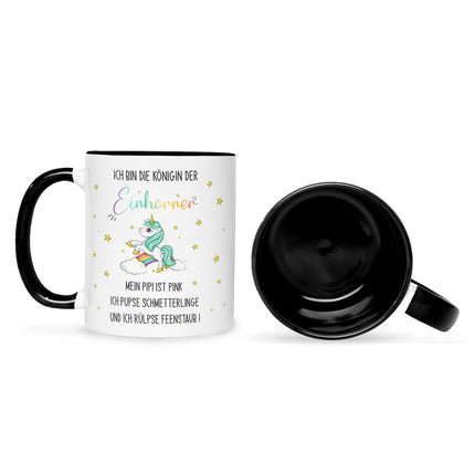 SEO. Bedruckte Tasse mit Spruch Königin der Einhörner - Schwarz & Weiß Linkreich