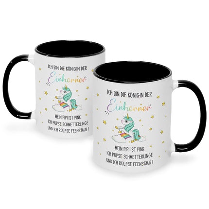 SEO. Bedruckte Tasse mit Spruch Königin der Einhörner - Schwarz & Weiß Linkreich