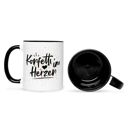 SEO. Bedruckte Tasse mit Spruch Konfetti im Herzen - Schwarz & Weiß Linkreich