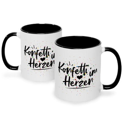 SEO. Bedruckte Tasse mit Spruch Konfetti im Herzen - Schwarz & Weiß Linkreich