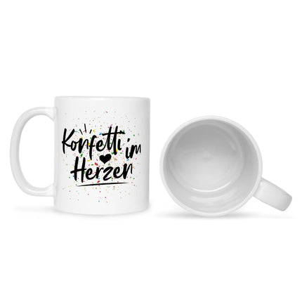 SEO. Bedruckte Tasse mit Spruch Konfetti im Herzen - Schwarz & Weiß Linkreich