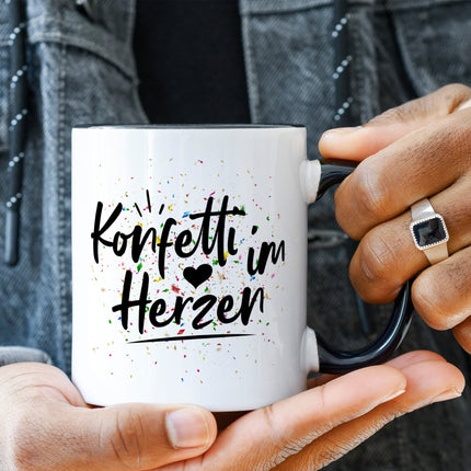 SEO. Bedruckte Tasse mit Spruch Konfetti im Herzen - Weiß Linkreich