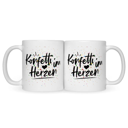 SEO. Bedruckte Tasse mit Spruch Konfetti im Herzen - Schwarz & Weiß Linkreich