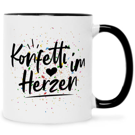 SEO. Bedruckte Tasse mit Spruch Konfetti im Herzen - Schwarz & Weiß Linkreich