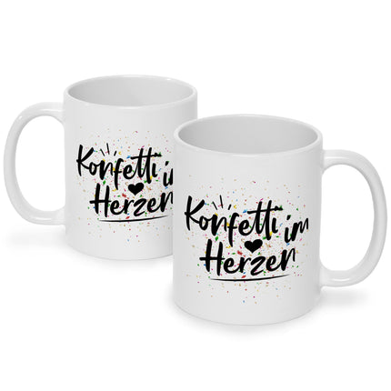 SEO. Bedruckte Tasse mit Spruch Konfetti im Herzen - Schwarz & Weiß Linkreich