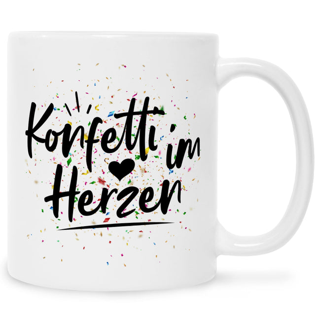 SEO. Bedruckte Tasse mit Spruch Konfetti im Herzen - Weiß Linkreich