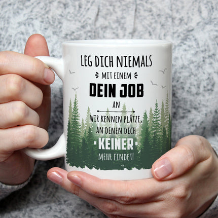 SEO. Bedruckte Tasse mit Spruch Leg dich niemals mit mir an - Für Ihn Weiß Linkreich