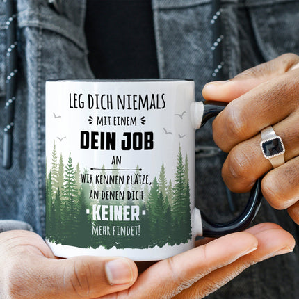 SEO. Bedruckte Tasse mit Spruch Leg dich niemals mit mir an - Für Sie Weiß Linkreich
