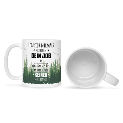 SEO. Bedruckte Tasse mit Spruch Leg dich niemals mit mir an - Für Ihn Weiß Linkreich