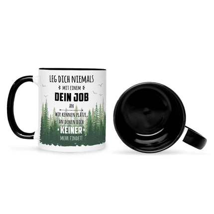 SEO. Bedruckte Tasse mit Spruch Leg dich niemals mit mir an - Für Ihn Schwarz & Weiß Linkreich