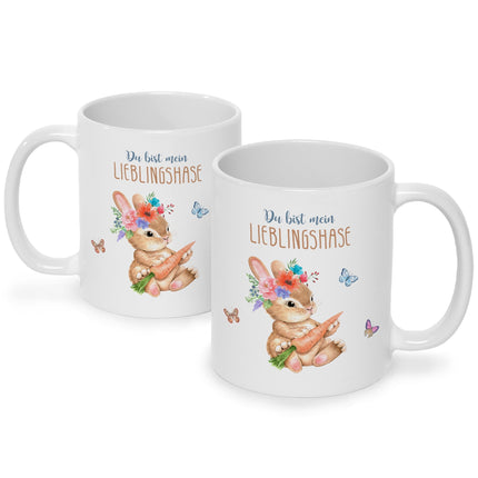 SEO. Bedruckte Tasse mit Spruch Lieblingshase - Weiß Linkreich