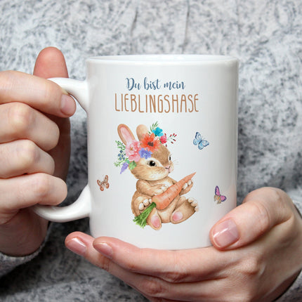SEO. Bedruckte Tasse mit Spruch Lieblingshase - Weiß Linkreich