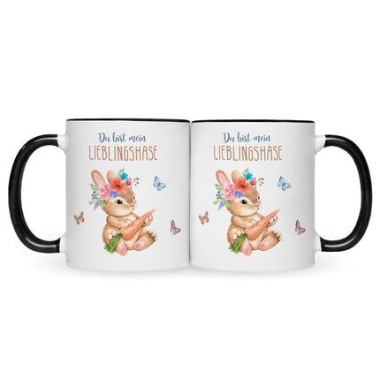 SEO. Bedruckte Tasse mit Spruch Lieblingshase - Schwarz & Weiß Linkreich