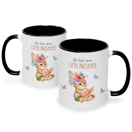 SEO. Bedruckte Tasse mit Spruch Lieblingshase - Schwarz & Weiß Linkreich