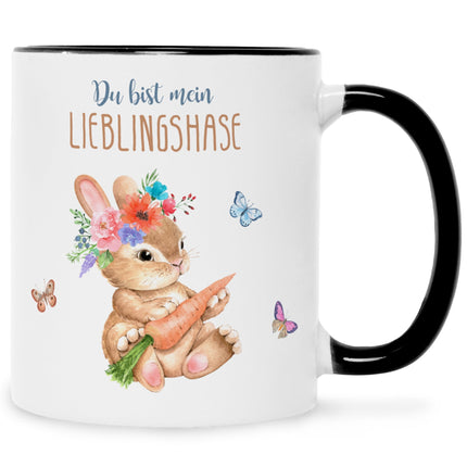SEO. Bedruckte Tasse mit Spruch Lieblingshase - Schwarz & Weiß Linkreich