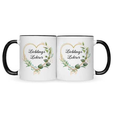 SEO. Bedruckte Tasse mit Spruch Lieblingslehrer/Lieblingslehrerin - Lehrer - Schwarz Weiß Linkreich