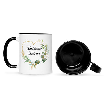 SEO. Bedruckte Tasse mit Spruch Lieblingslehrer/Lieblingslehrerin - Lehrer - Schwarz Weiß Linkreich