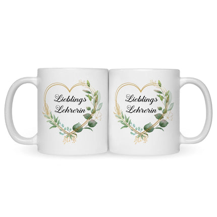 SEO. Bedruckte Tasse mit Spruch Lieblingslehrer/Lieblingslehrerin - Lehrerin - Weiß Linkreich