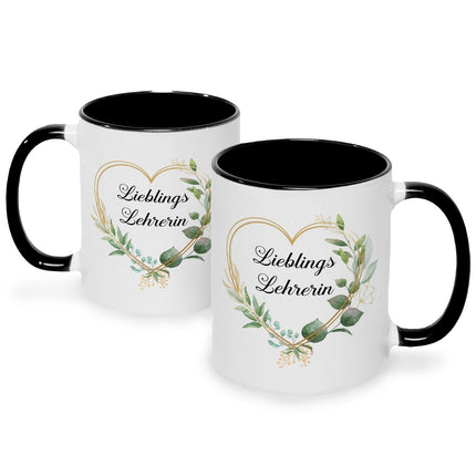 SEO. Bedruckte Tasse mit Spruch Lieblingslehrer/Lieblingslehrerin - Lehrerin - Schwarz Weiß Linkreich