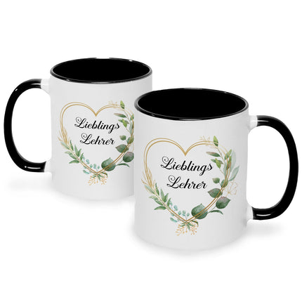 SEO. Bedruckte Tasse mit Spruch Lieblingslehrer/Lieblingslehrerin - Lehrer - Schwarz Weiß Linkreich