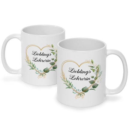 SEO. Bedruckte Tasse mit Spruch Lieblingslehrer/Lieblingslehrerin - Lehrerin - Weiß Linkreich