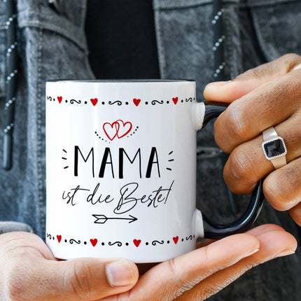 SEO. Bedruckte Tasse mit Spruch Mama ist die Beste! - Schwarz & Weiß Linkreich