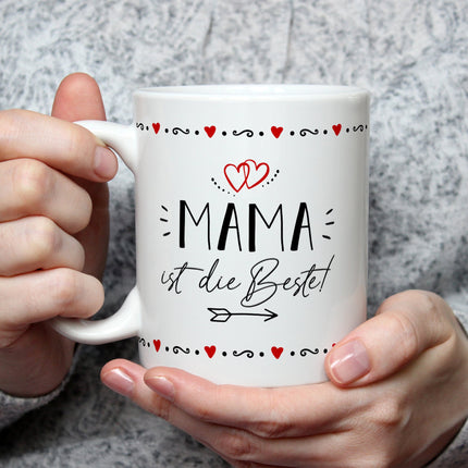 SEO. Bedruckte Tasse mit Spruch Mama ist die Beste! - Weiß Linkreich