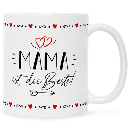 SEO. Bedruckte Tasse mit Spruch Mama ist die Beste! - Schwarz & Weiß Linkreich