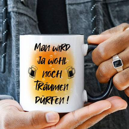 SEO. Bedruckte Tasse mit Spruch Man wird ja wohl noch träumen dürfen - Schwarz & Weiß Linkreich
