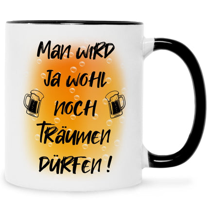 SEO. Bedruckte Tasse mit Spruch Man wird ja wohl noch träumen dürfen - Schwarz & Weiß Linkreich