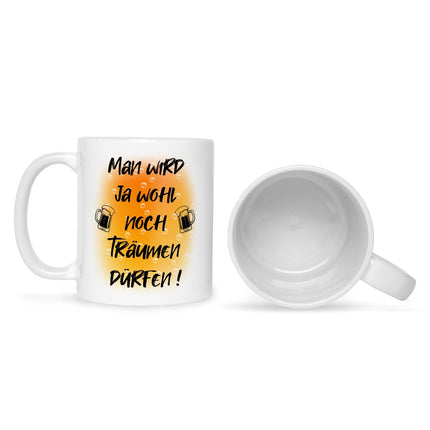 SEO. Bedruckte Tasse mit Spruch Man wird ja wohl noch träumen dürfen - Weiß Linkreich