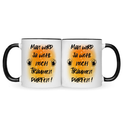SEO. Bedruckte Tasse mit Spruch Man wird ja wohl noch träumen dürfen - Schwarz & Weiß Linkreich
