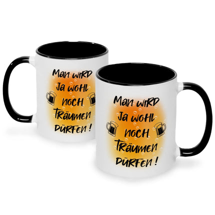 SEO. Bedruckte Tasse mit Spruch Man wird ja wohl noch träumen dürfen - Schwarz & Weiß Linkreich