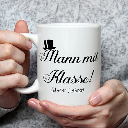 SEO. Bedruckte Tasse mit Spruch Mann mit Klasse - Weiß Linkreich