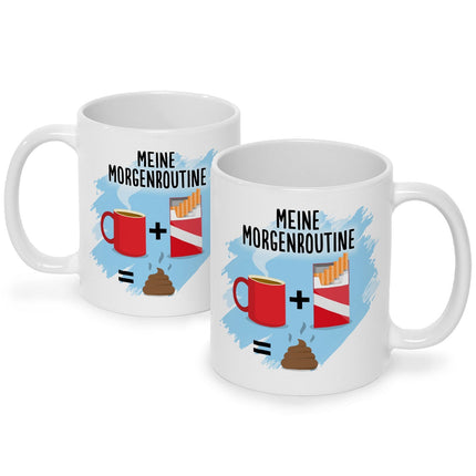 SEO. Bedruckte Tasse mit Spruch Meine Morgenroutine - Linkreich