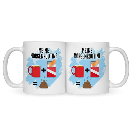 SEO. Bedruckte Tasse mit Spruch Meine Morgenroutine - Linkreich