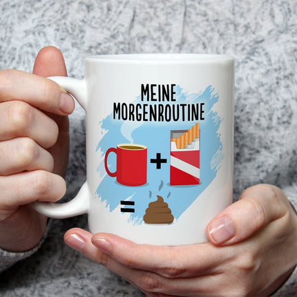 SEO. Bedruckte Tasse mit Spruch Meine Morgenroutine - Linkreich