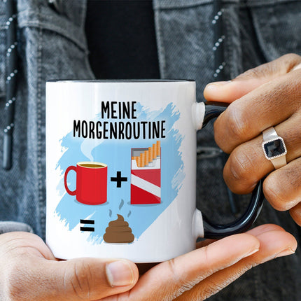 SEO. Bedruckte Tasse mit Spruch Meine Morgenroutine - Linkreich