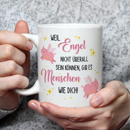 SEO. Bedruckte Tasse mit Spruch Menschen wie Dich - Schwarz & Weiß Linkreich