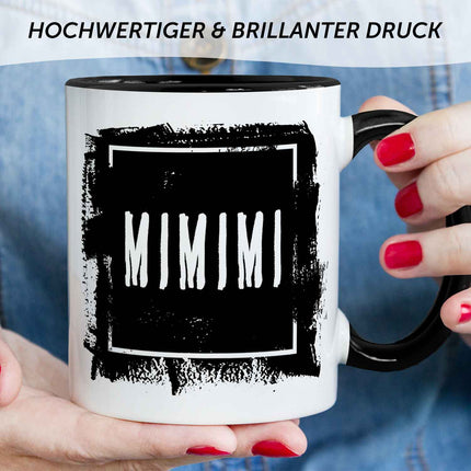 SEO. Bedruckte Tasse mit Spruch - "MIMIMI" - Schwarz & Weiß Linkreich
